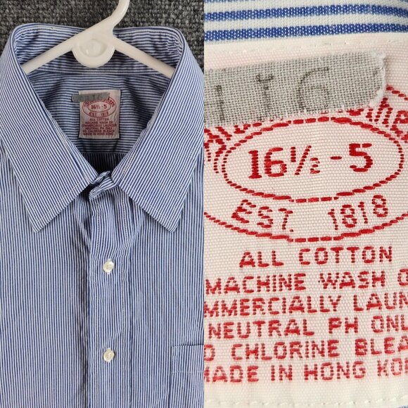 VTG Brooks Brothers Blue 16.5 35 Striped Long Sleeve Button Up Shirt All Cotton - Picture 1 of 16